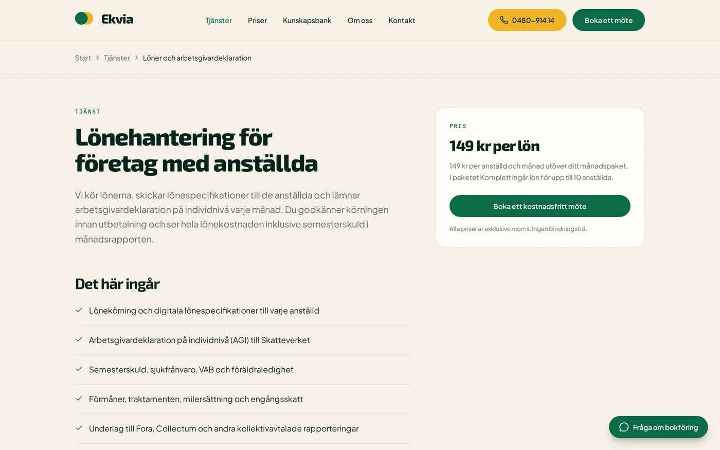 Ekvias tjänstesida för löner och arbetsgivardeklaration